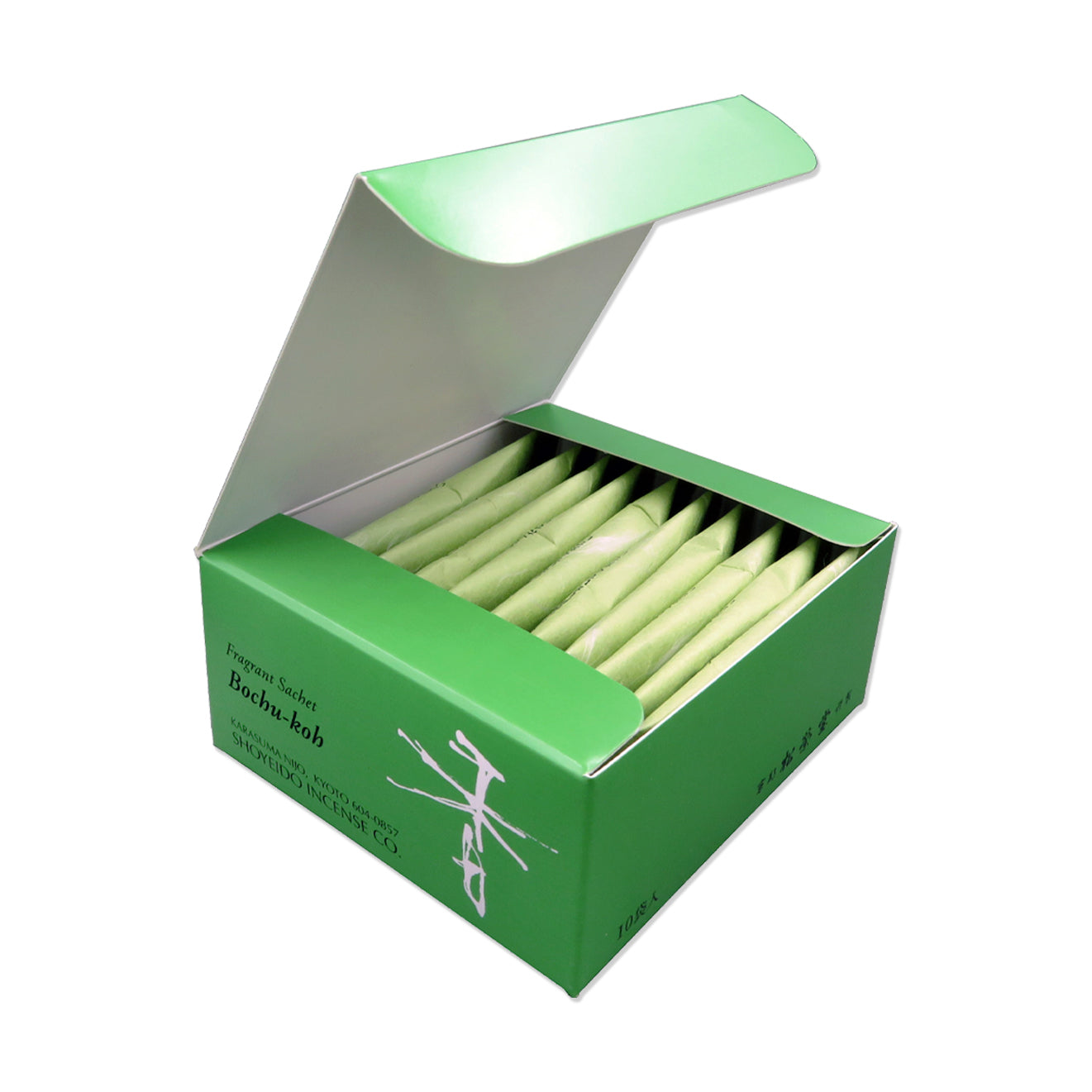 Shoyeido Incense Bochu koh Johin paper sachet box of 10 packets open