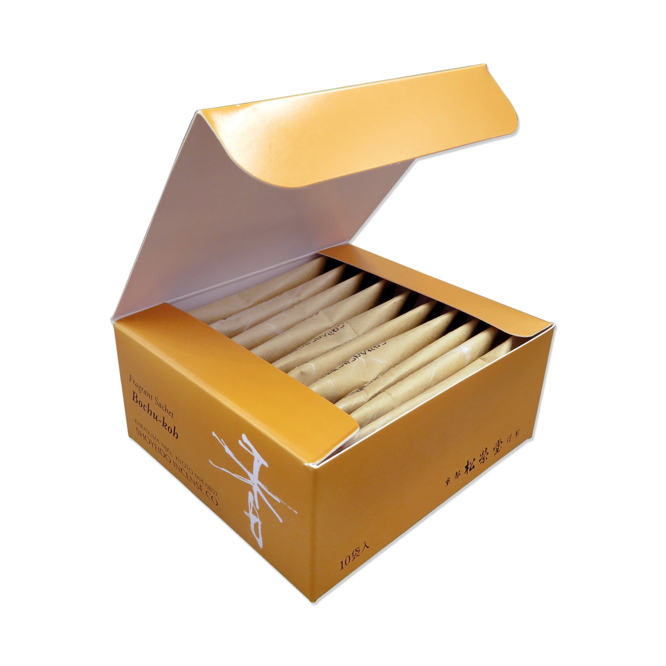 Shoyeido Incense Bochu koh Gokuhin paper sachet box of 10 packets open