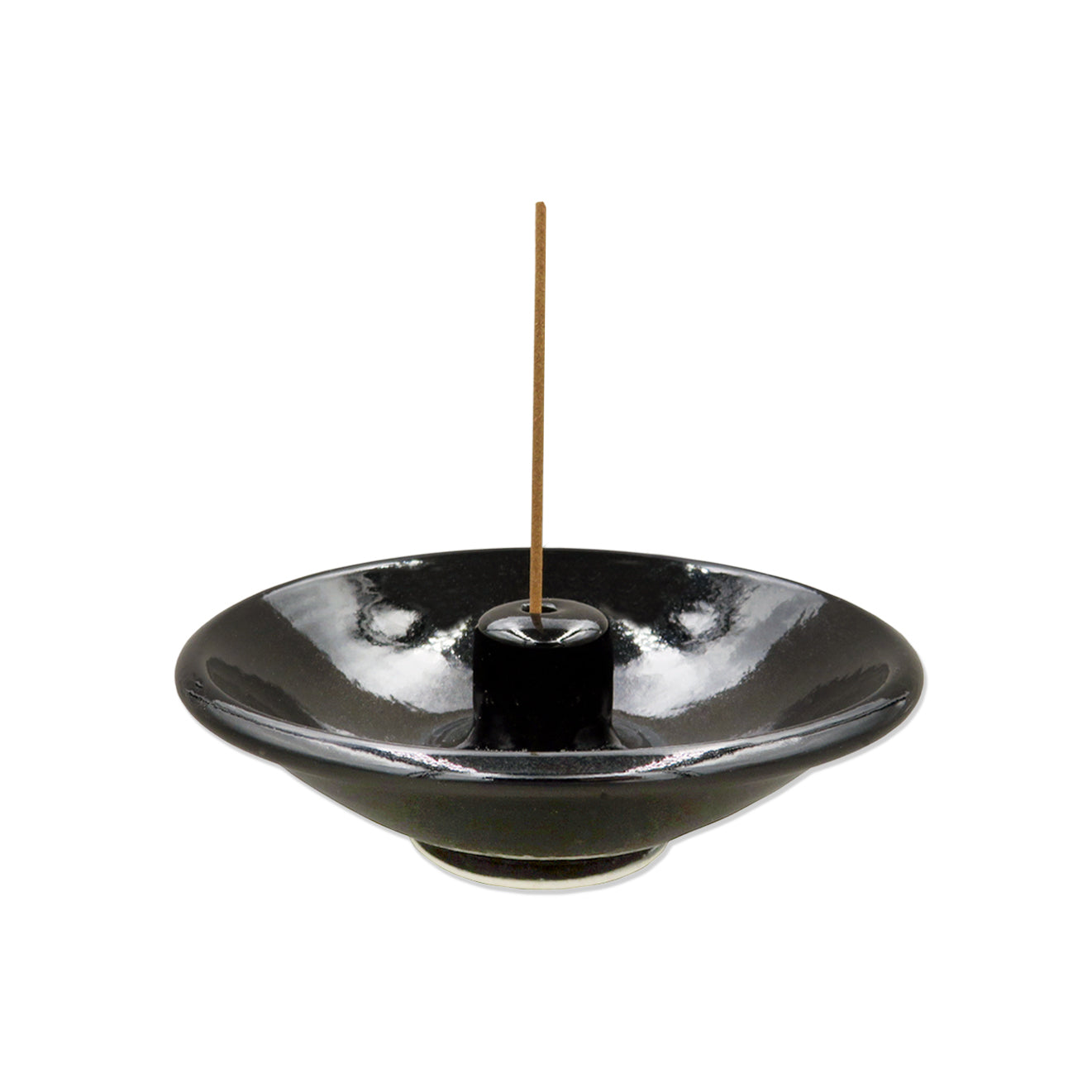 Shoyeido Ceramic Wheel Round Incense Holder Obsidian Black