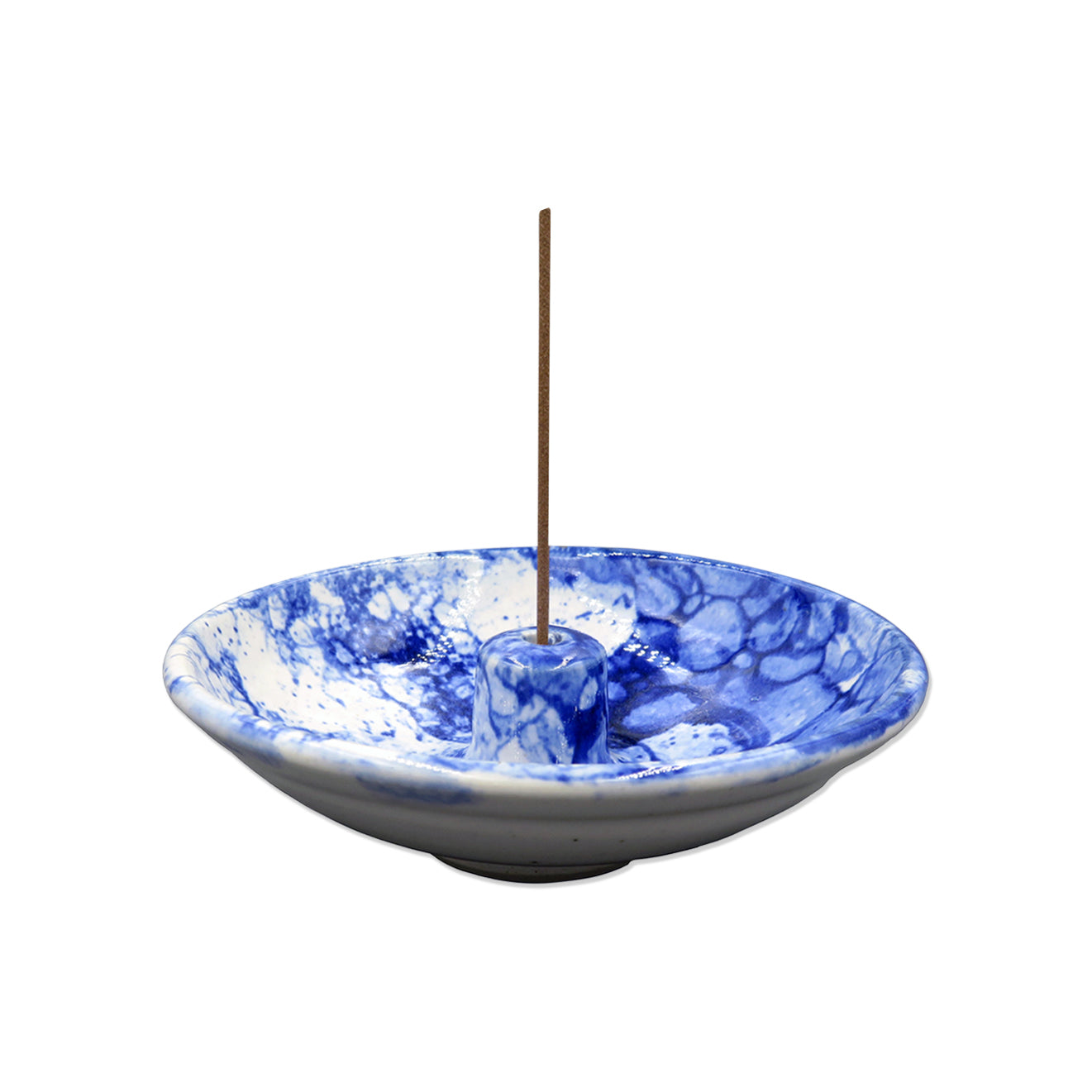 Shoyeido Ceramic Wheel Round Incense Holder Reverie Blue Bubbles