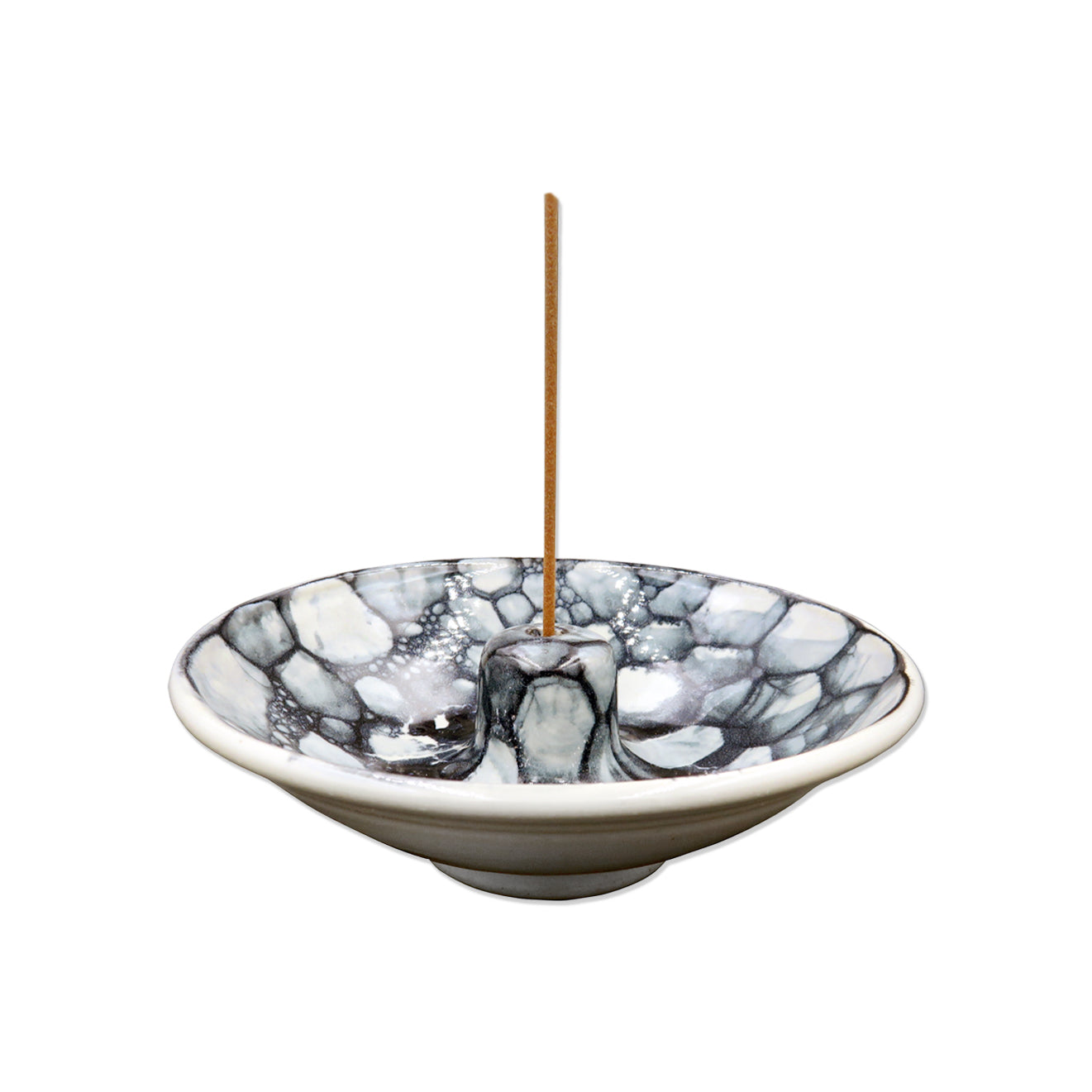 Shoyeido Ceramic Wheel Round Incense Holder Nocturne Black Bubbles