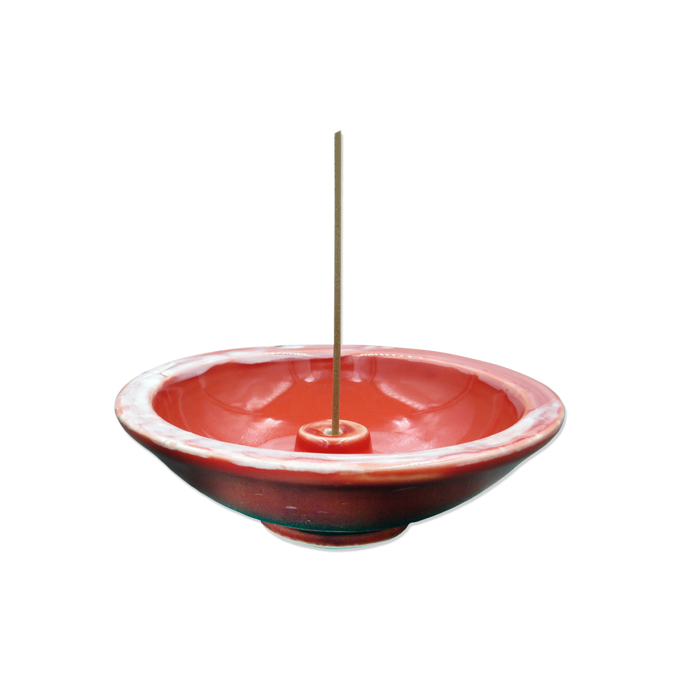 Shoyeido Ceramic Wheel Round Incense Holder Crimson