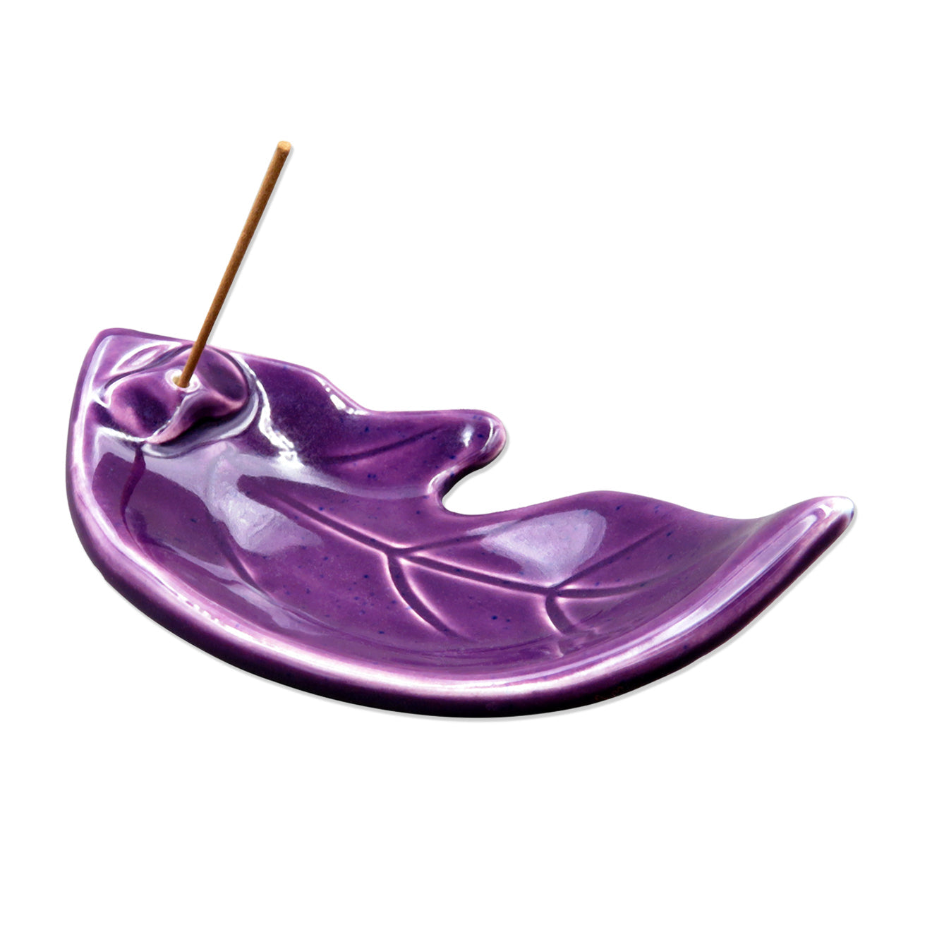 Shoyeido Ceramic Leaf Incense Holder Plum
