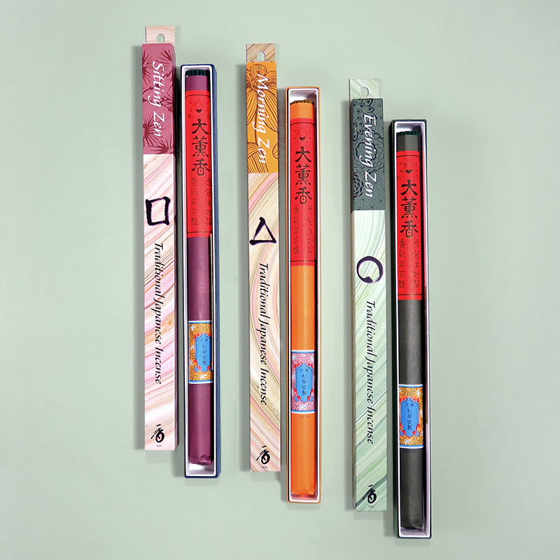 Sitting Zen, Morning Zen, and Evening Zen Incense Bundles in Japan Packaging