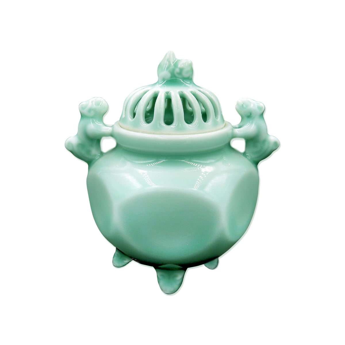Hexagonal Celadon Incense Burner (Nabeshima-yaki)
