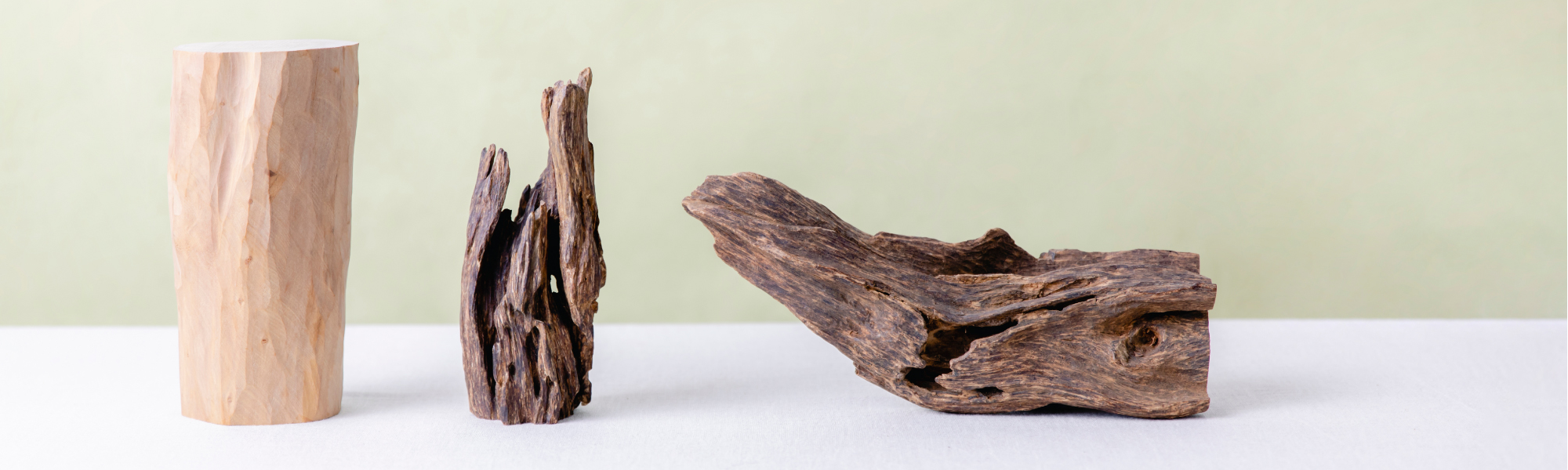 A display of Sandalwood Kyara and Agarwood logs from Shoyeido Incense.